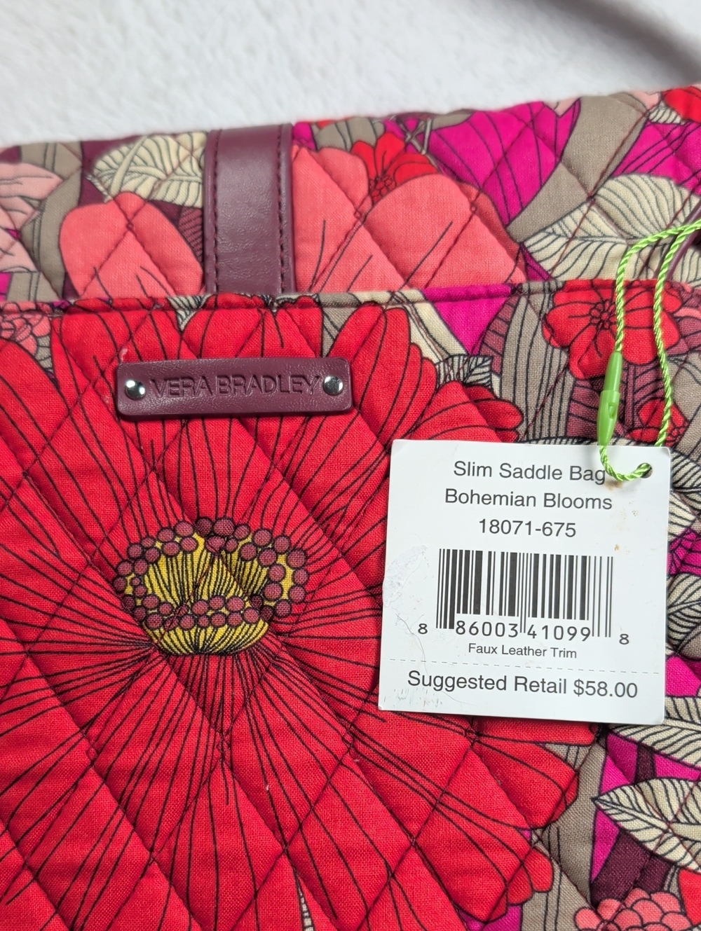 NWT Vera Bradley Bohemian Blooms Slim Saddle Crossbody Bag - Burgundy Red Pink - Picture 2 of 12